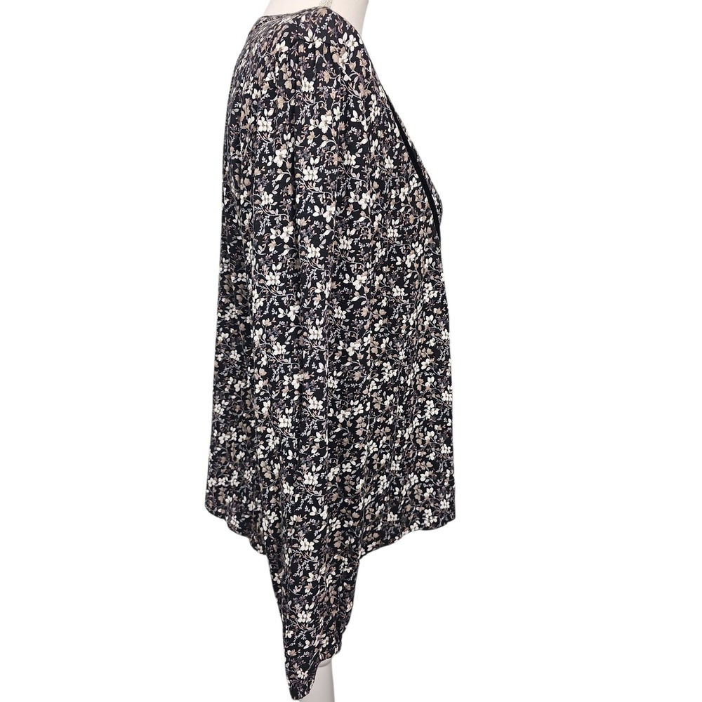 Lucky Brand Floral Boho Black Floral Velvet Trim Tie Neck Blouse Women's Large - Picture 3 of 9